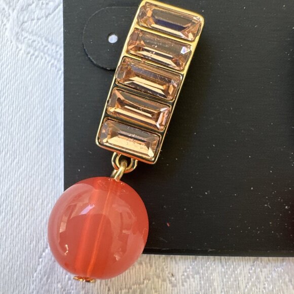 Laundry by Shelli Segal Orange Bead CZ Goldtone Drop Rhinestone NEW - Picture 4 of 9